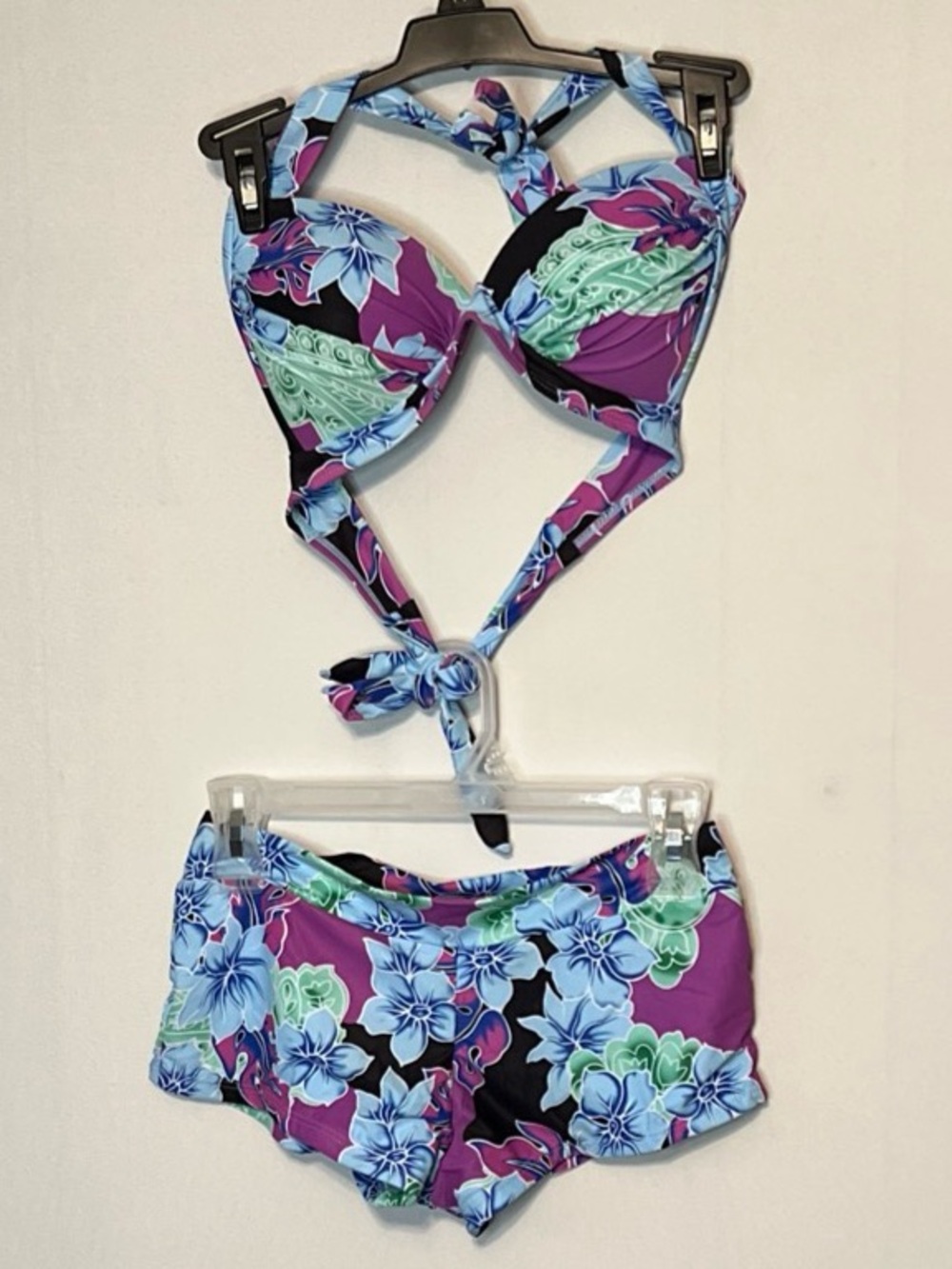 Purple Floral Halter Bikini Set - Women's Swim